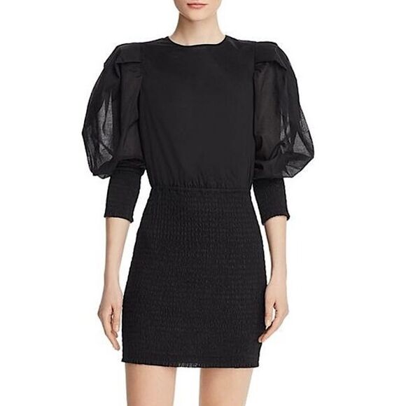 REBECCA MINKOFF Dress Tabby Ballloon Sleeve Smocked Mini Size M - Picture 1 of 15